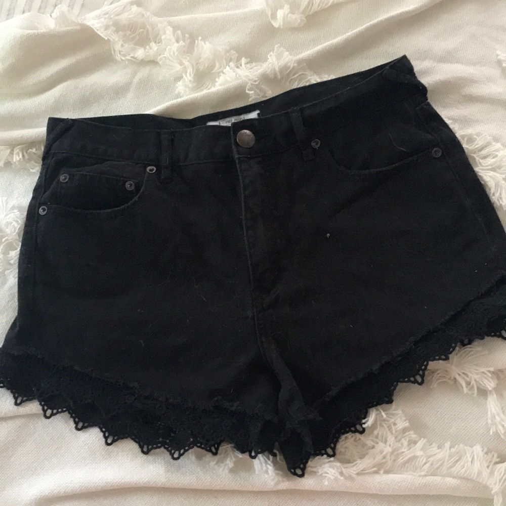 Free People Black Crochet Trim Shorts